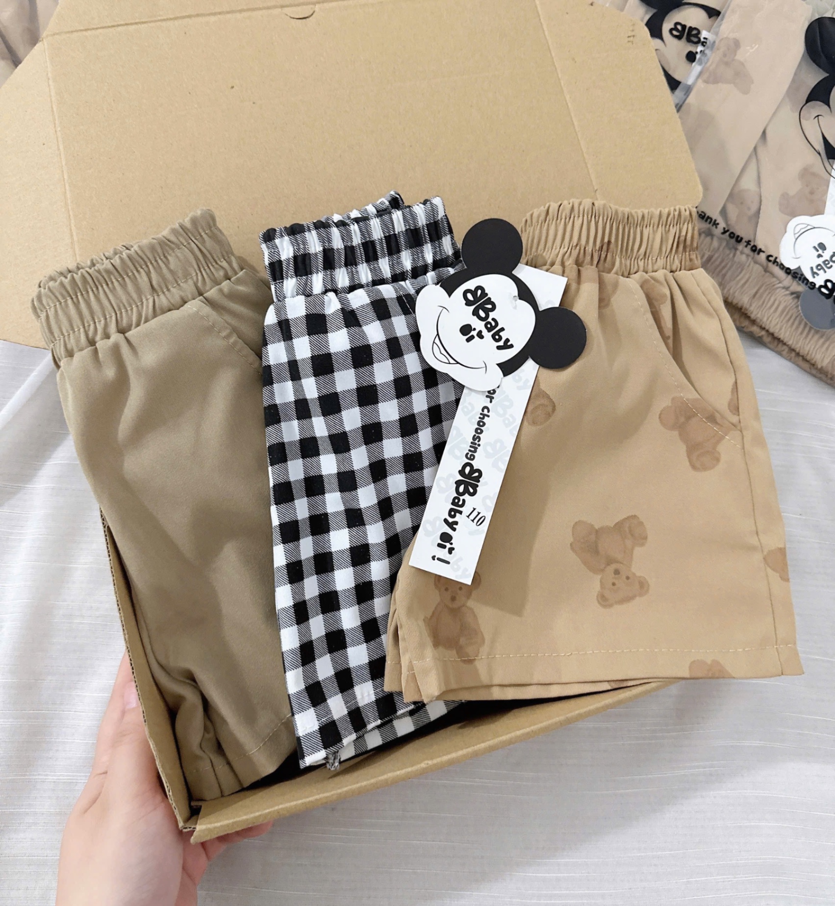 SET 3 QUẦN ĐÙI MICKY KẺ TONE NÂU