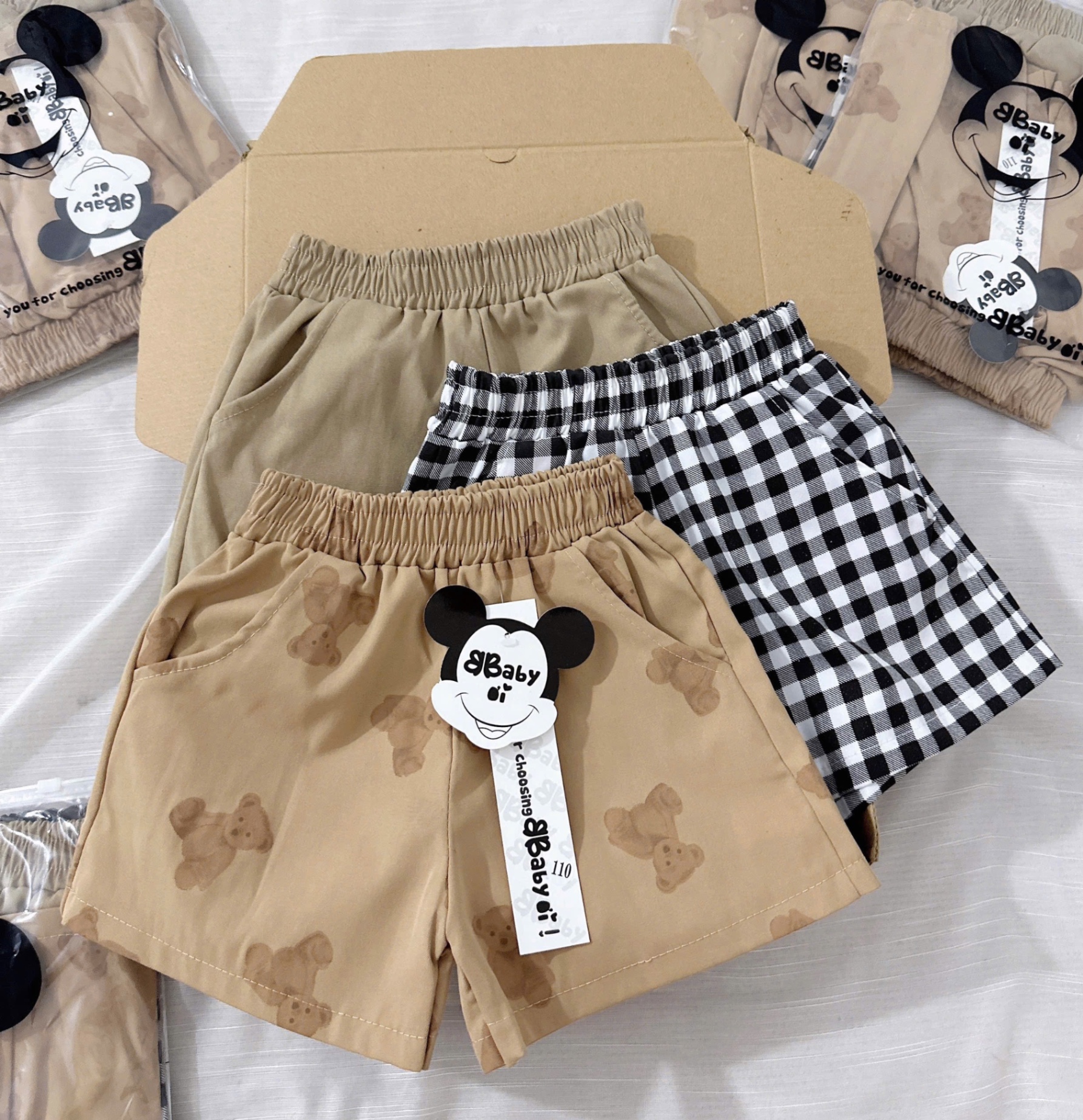 SET 3 QUẦN ĐÙI MICKY KẺ TONE NÂU