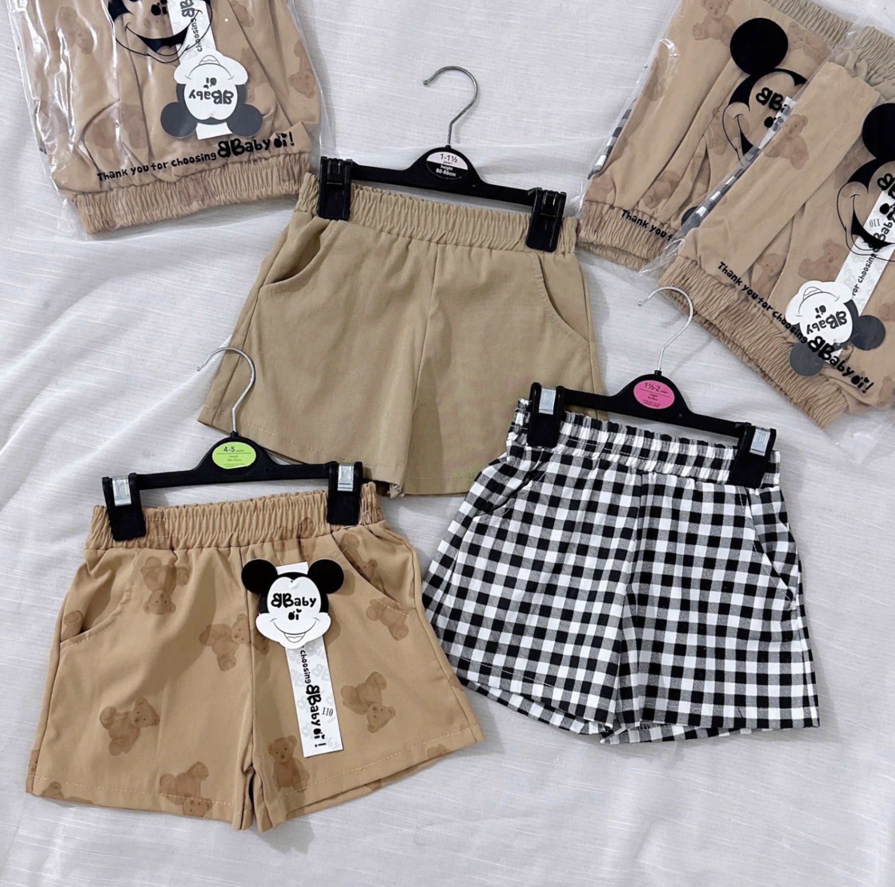 SET 3 QUẦN ĐÙI MICKY KẺ TONE NÂU
