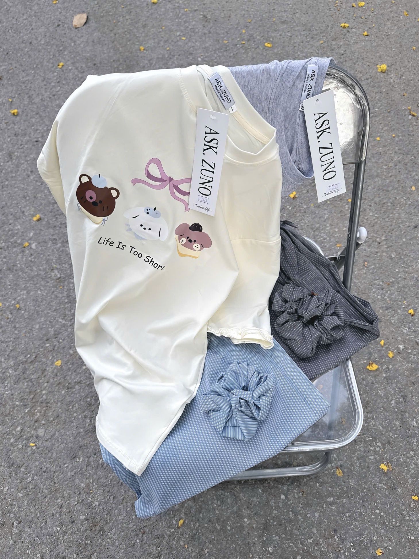 SET ÁO CỘC HÌNH CÚN NƠ MIX QUẦN JEAN GIẤY KẺ BÈO