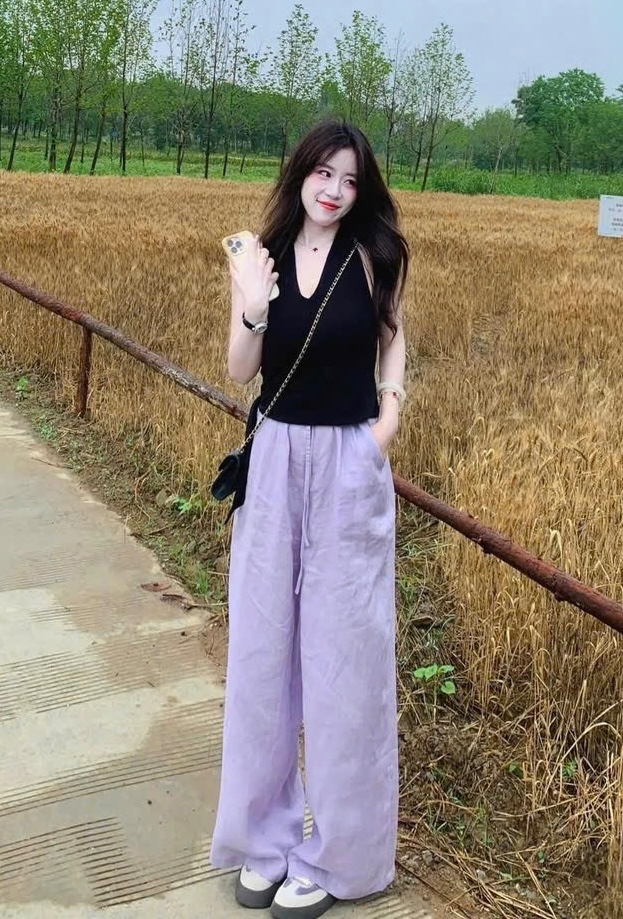 SET ÁO BA LỖ ĐEN QUẦN SUÔNG TÍM