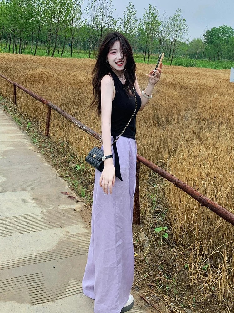 SET ÁO BA LỖ ĐEN QUẦN SUÔNG TÍM