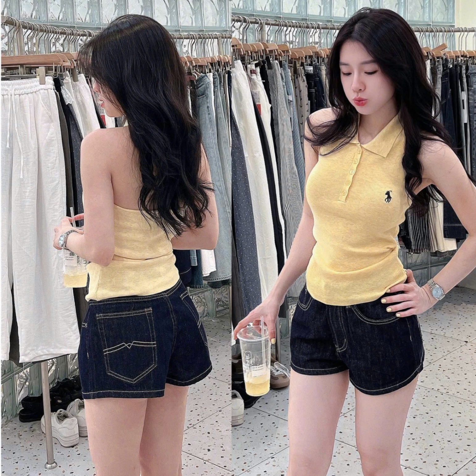XẢ KHO QUẦN SOOC JEAN XANH CHỈ VÀNG WGWE