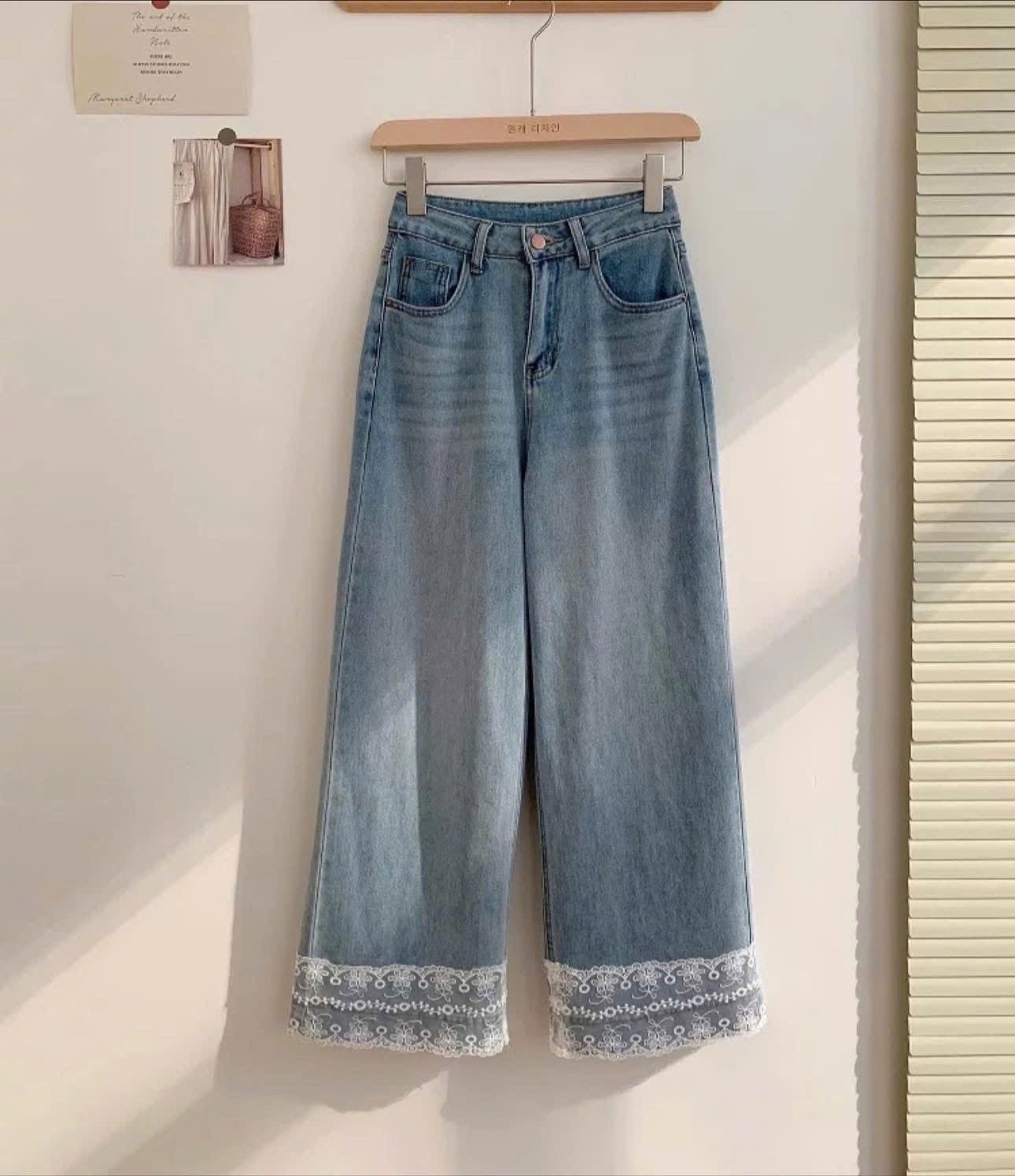 QUẦN JEAN SUÔNG XANH PHỐI REN CT31
