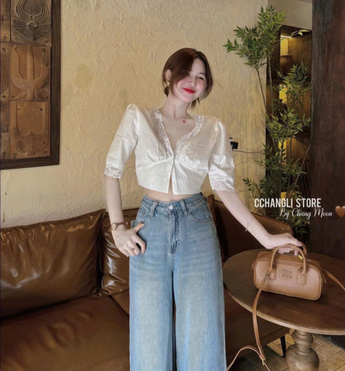 QUẦN JEAN SUÔNG XANH PHỐI REN CT31