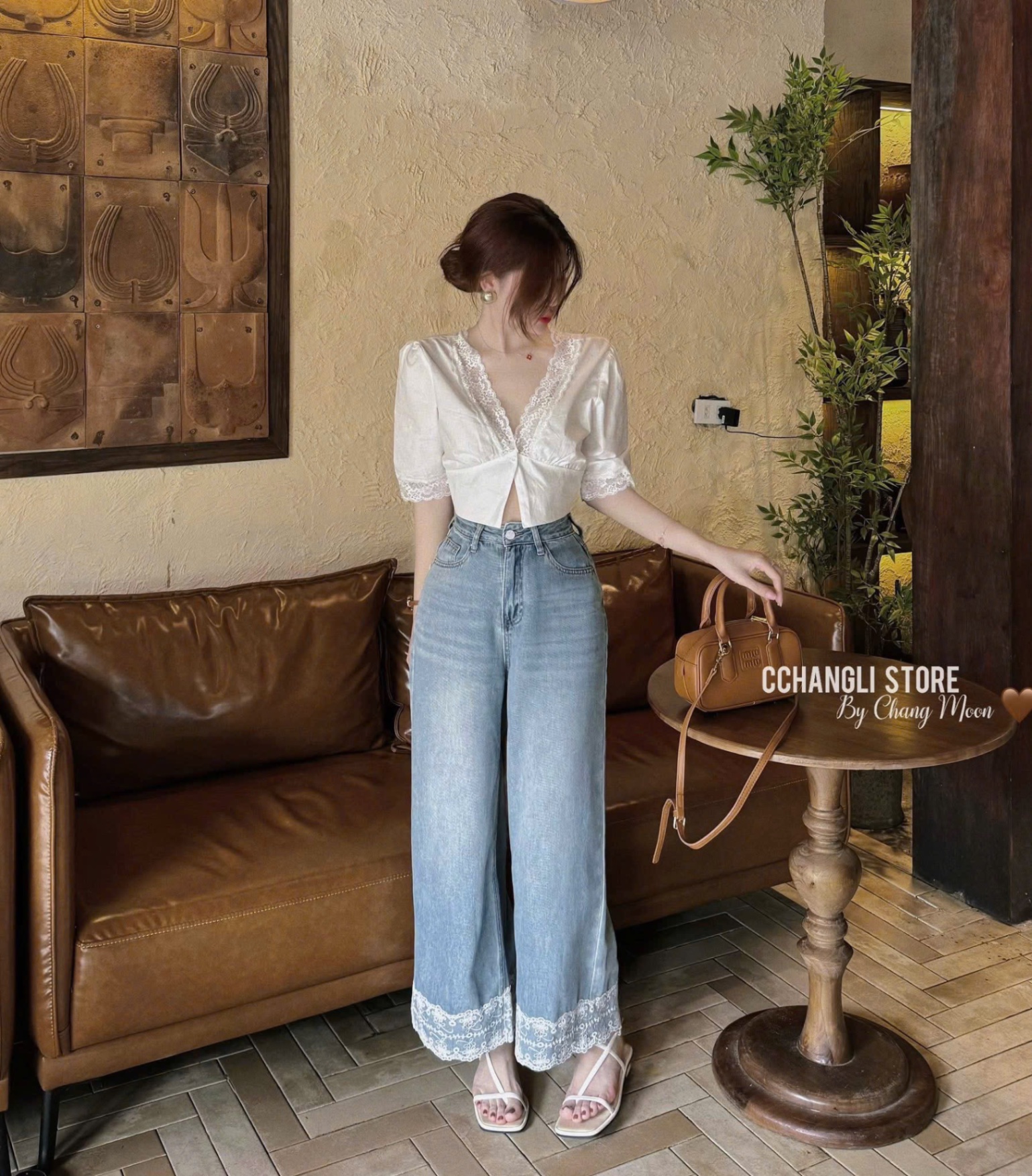 QUẦN JEAN SUÔNG XANH PHỐI REN CT31