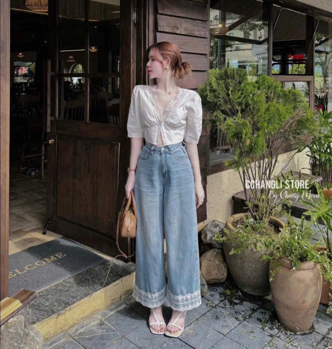 QUẦN JEAN SUÔNG XANH PHỐI REN CT31