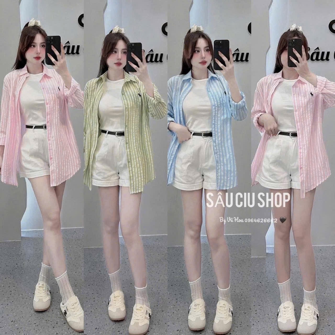SET BỘ SƠ MI 4CT THÊU NGỰA TÚI NGỰC