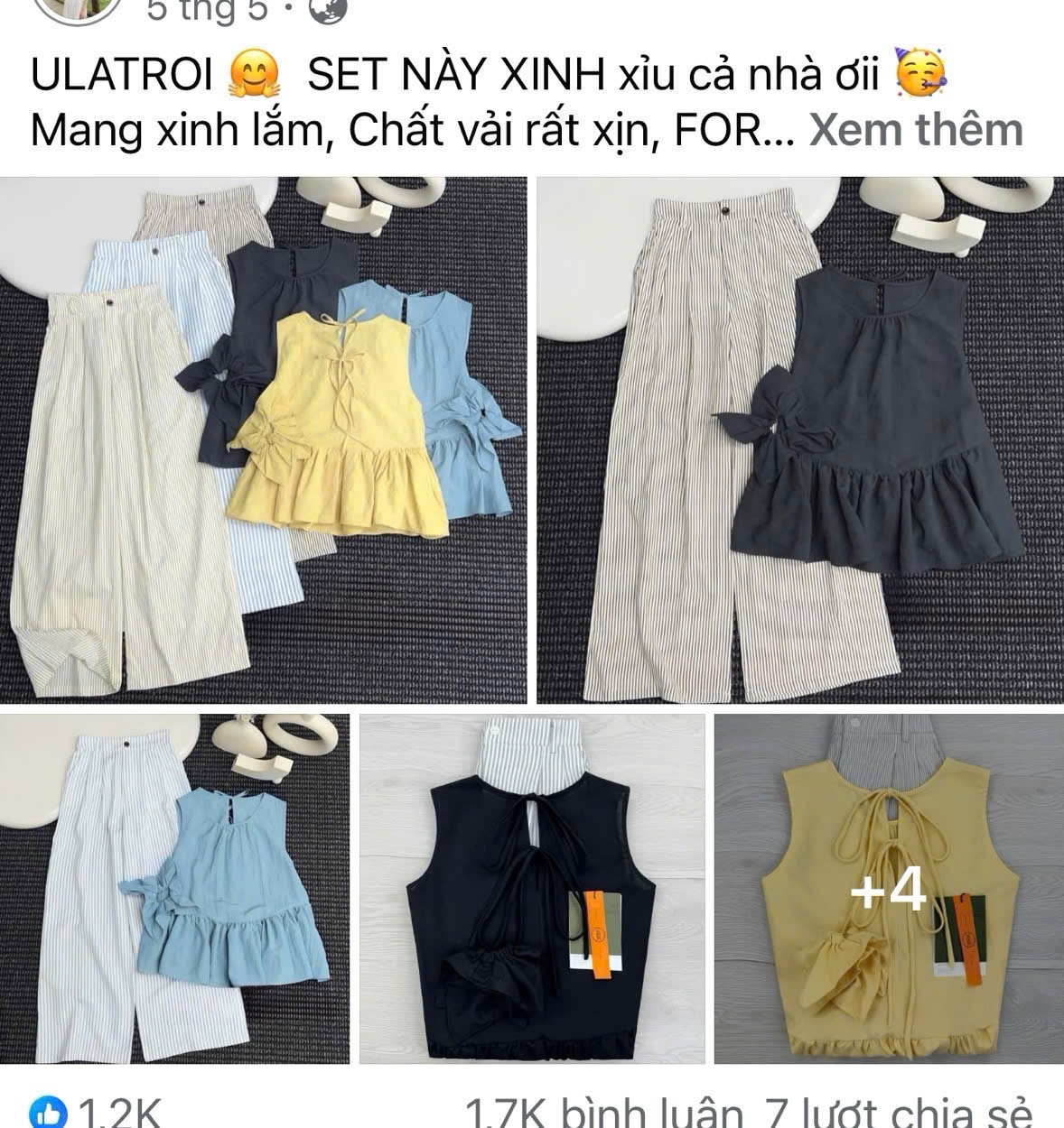SET 3 CT ÁO BÈO XN QUẦN KẺ KÈM CHUN TÓC