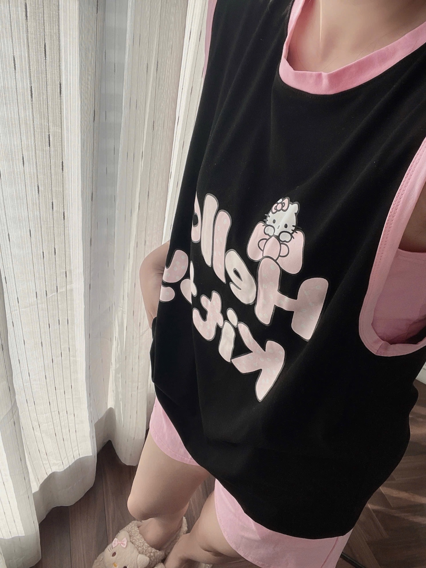 BỘ ĐÙI TANKTOP ĐEN GHI KITTY