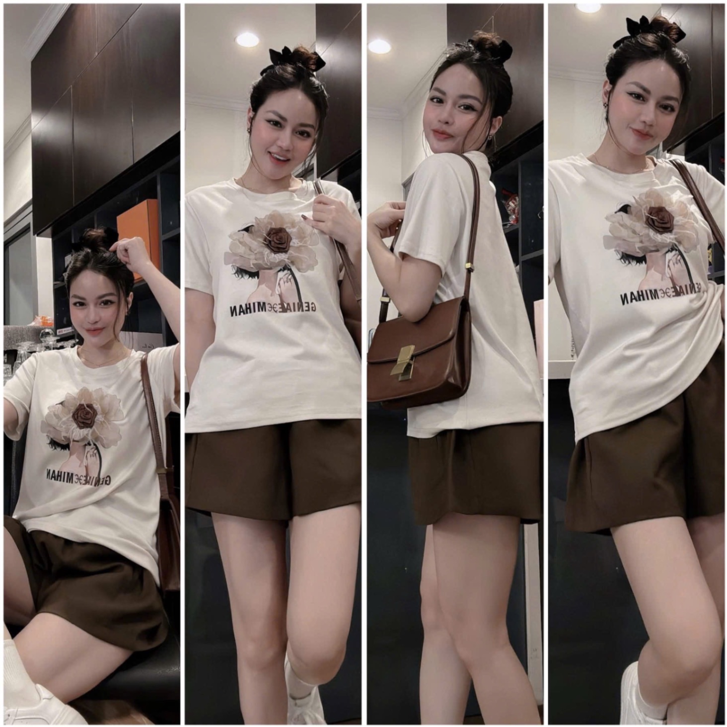 BỘ ĐÙI BE QUẦN NÂU HÌNH HOA