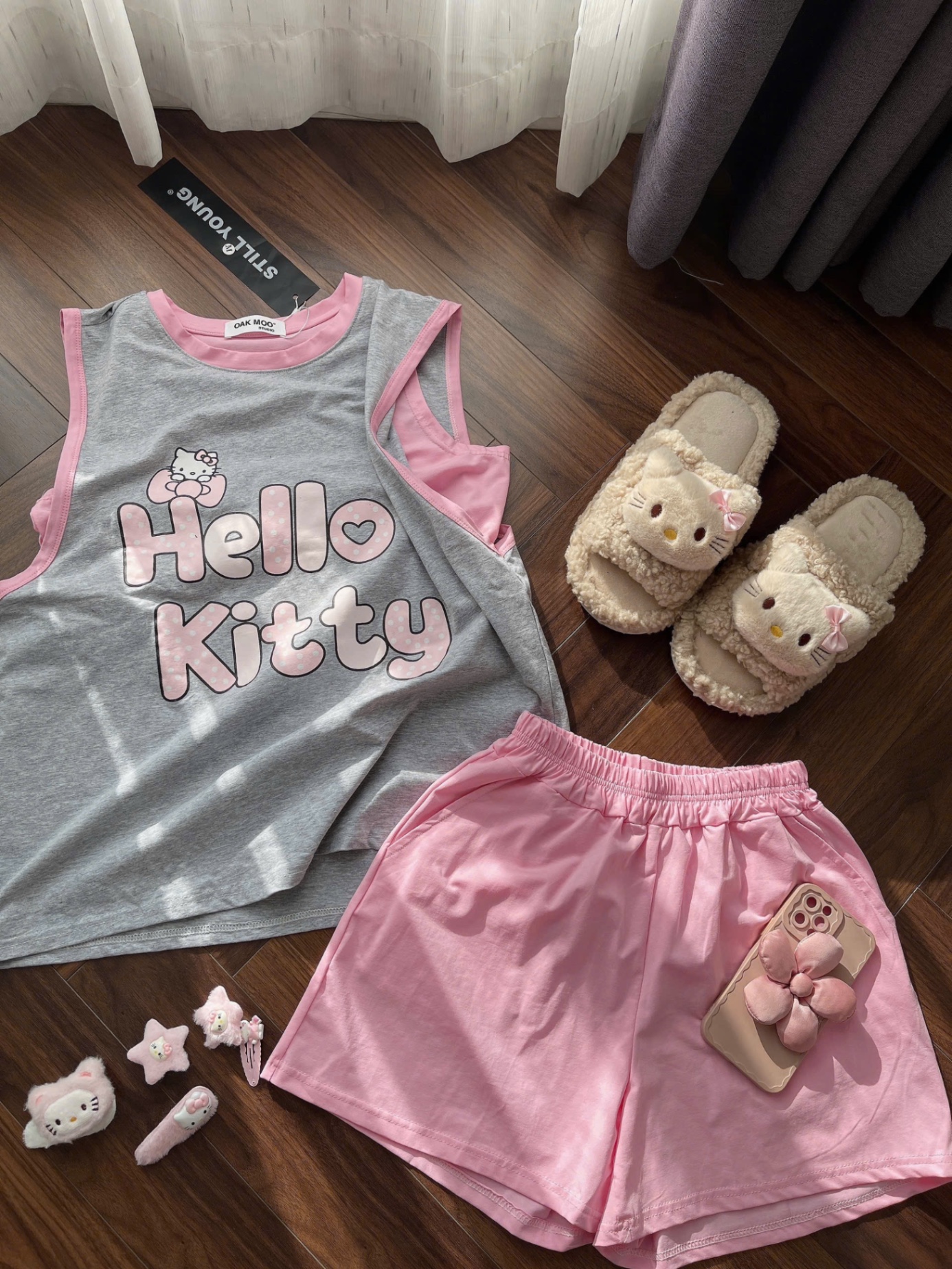 BỘ ĐÙI TANKTOP ĐEN GHI KITTY