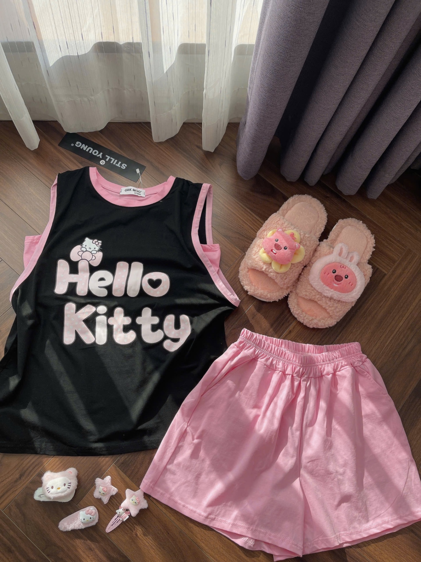 BỘ ĐÙI TANKTOP ĐEN GHI KITTY