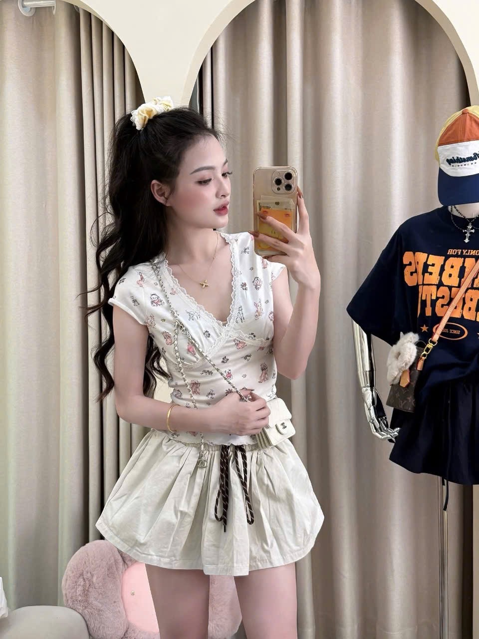 CHÂN VÁY THÔ XOÈ KAKI DÁNG NGẮN