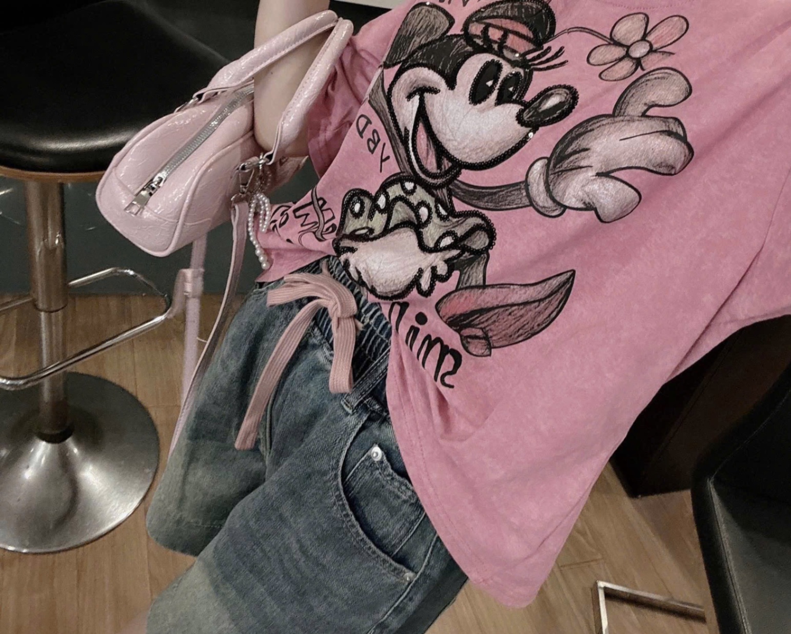 SET ÁO HỒNG MICKY SMILE QUẦN JEAN