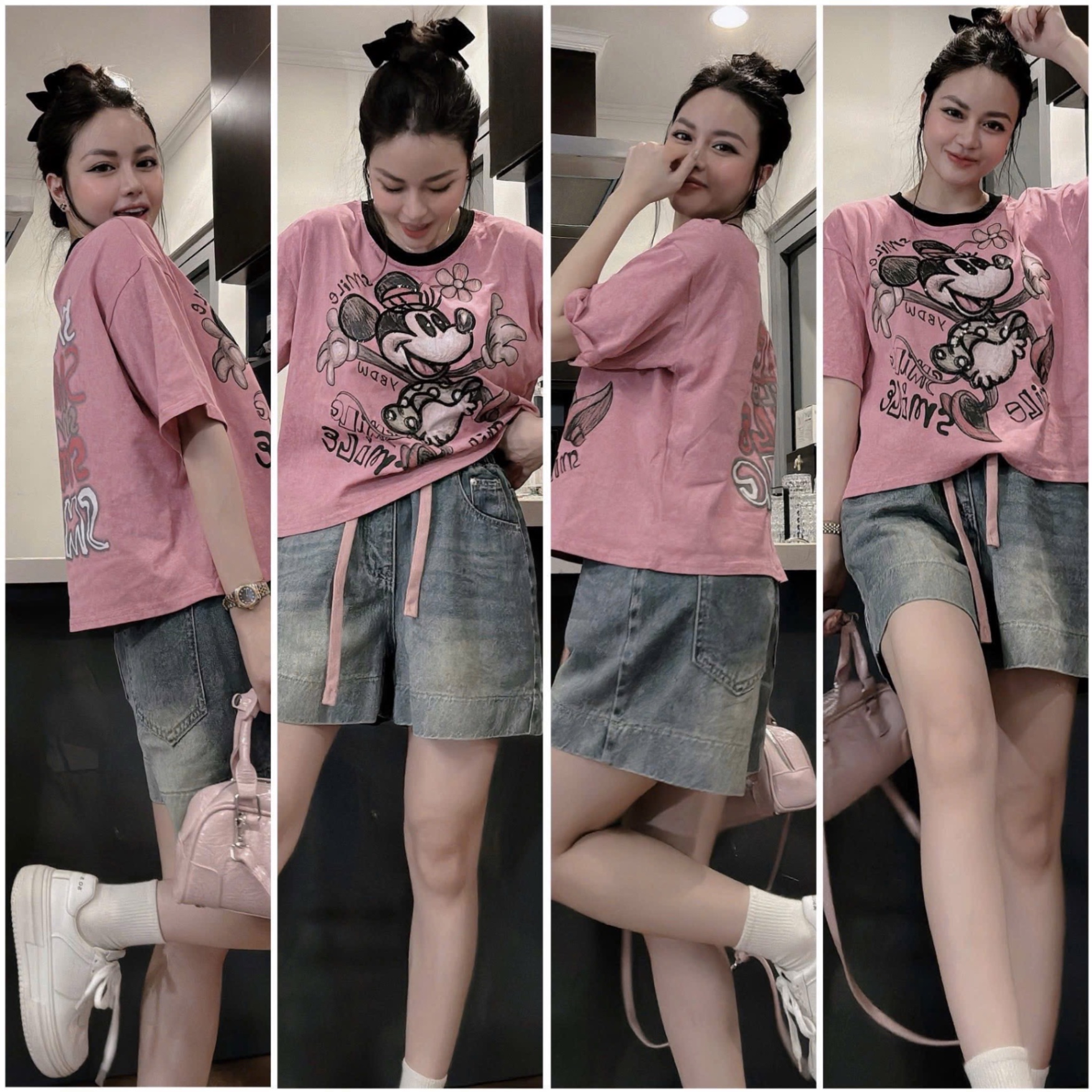 SET ÁO HỒNG MICKY SMILE QUẦN JEAN