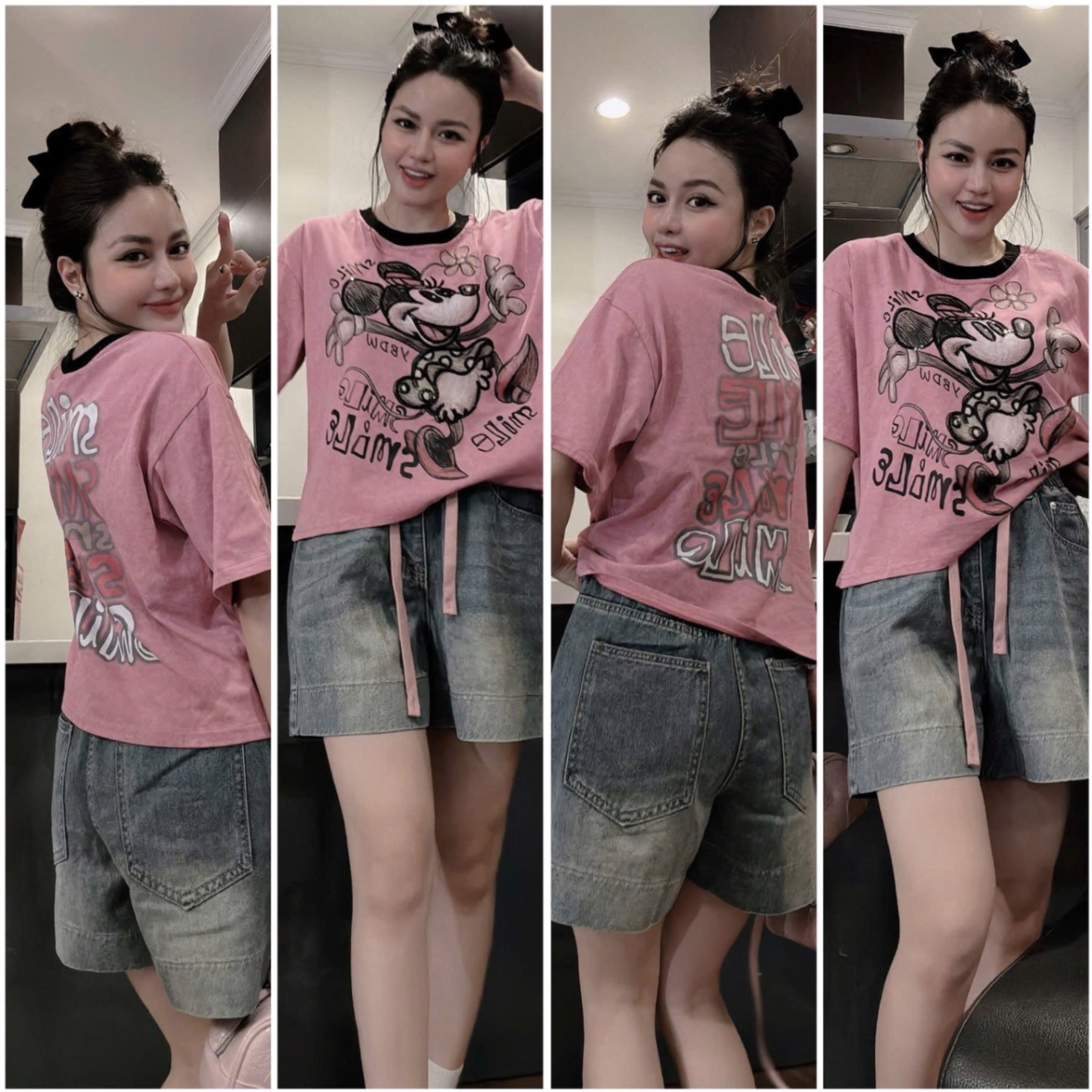 SET ÁO HỒNG MICKY SMILE QUẦN JEAN