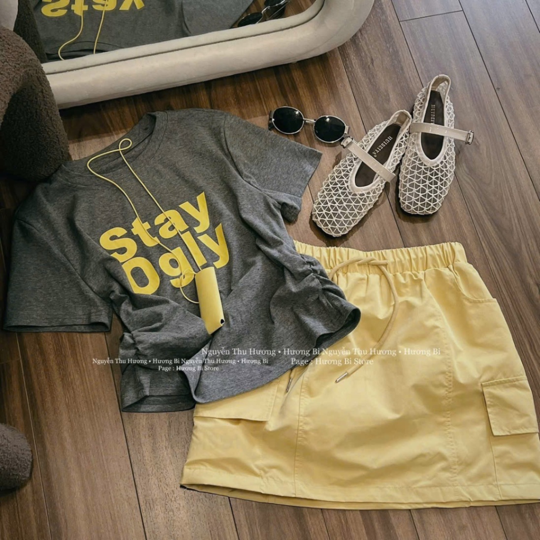 SÉT ÁO GHI CỘC CHỮ STAY MIX CV TÚI HỘP