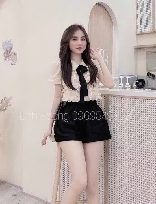 XẢ KHO ÁO SƠ MI XẾP LY NGỰC NƠ ĐEN