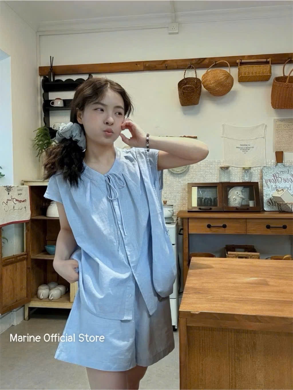 BỘ ĐÙI THÔ MÀU XANH KÈM TÚI
