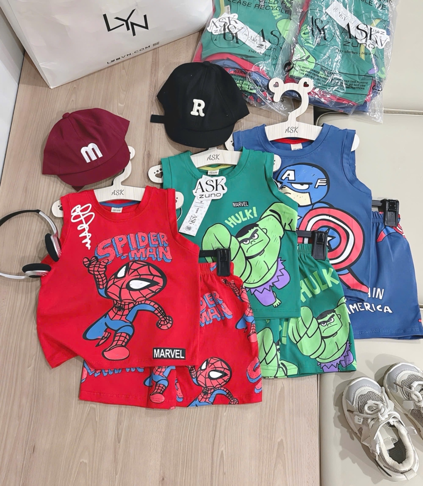 SET 3 BỘ ĐÙI BA LỖ MAVEL XANH ĐỎ