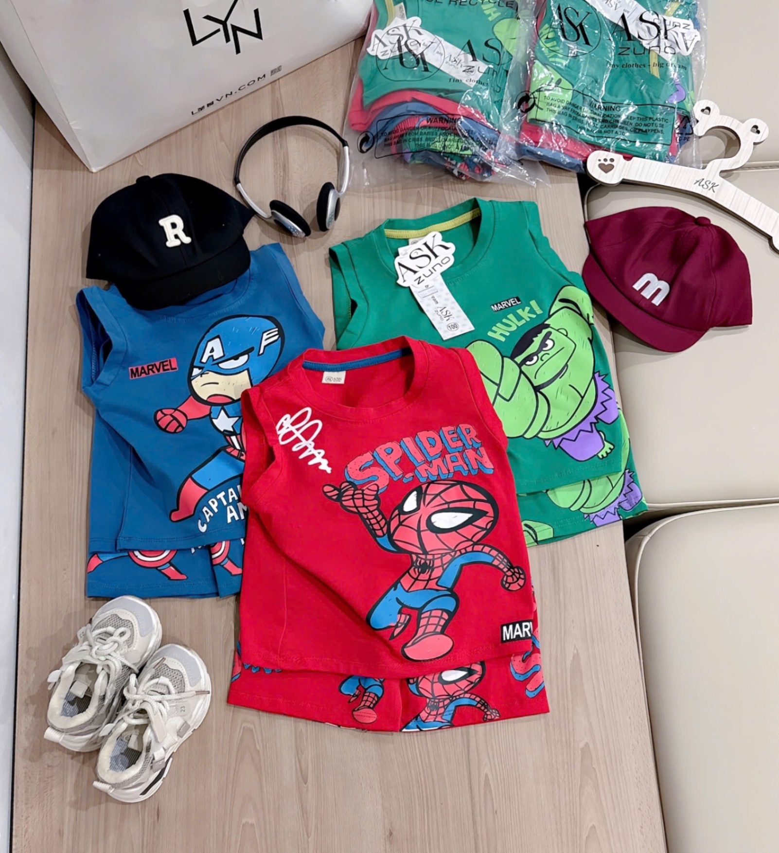 SET 3 BỘ ĐÙI BA LỖ MAVEL XANH ĐỎ