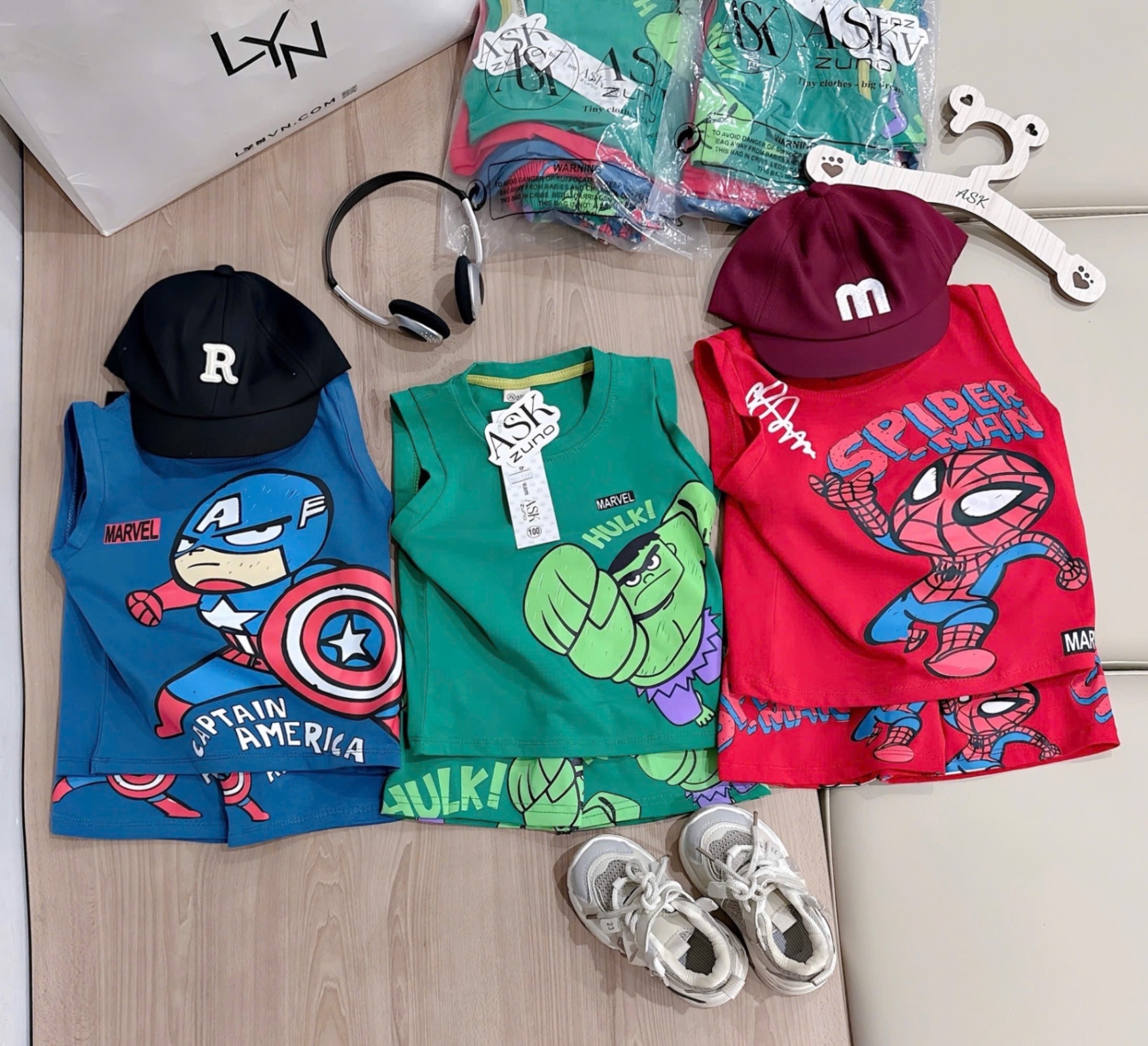 SET 3 BỘ ĐÙI BA LỖ MAVEL XANH ĐỎ