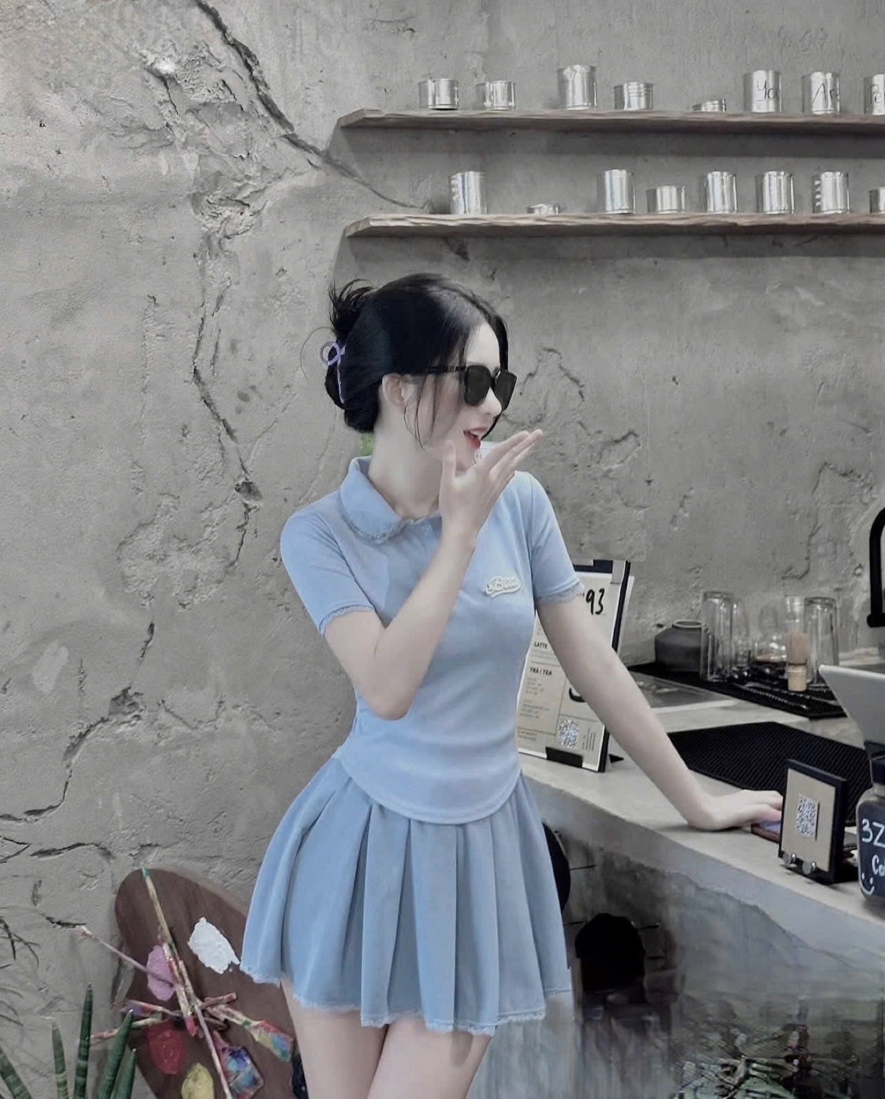 SET ÁO XANH PHỐI REN MIX CV