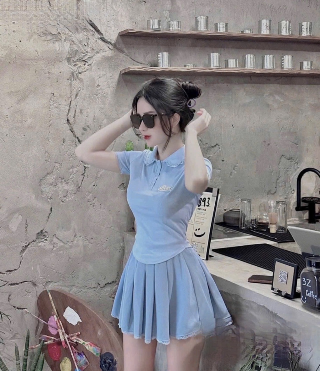 SET ÁO XANH PHỐI REN MIX CV