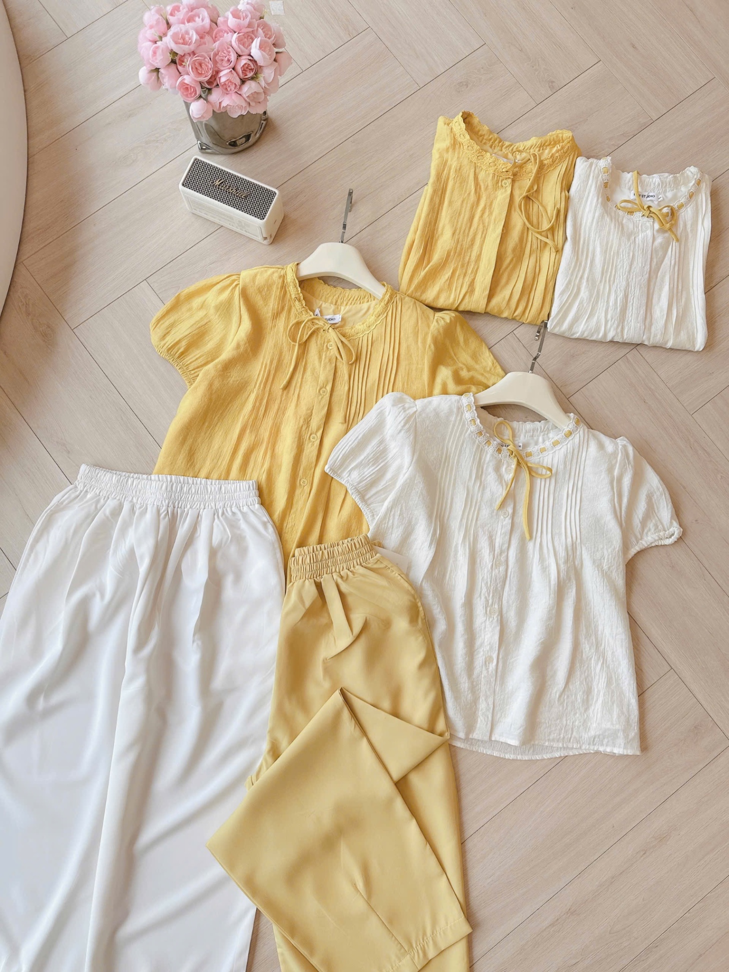 SET SƠ MI ĐŨI TƠ 2 LỚP MIX QUẦN BAGGY - theo màu áo