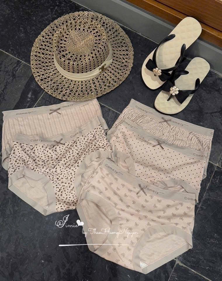 Hàng đẹp - SET 10 QUẦN LÓT COTTON CẠP SU CHỮ COMELY TONE BE NÂU