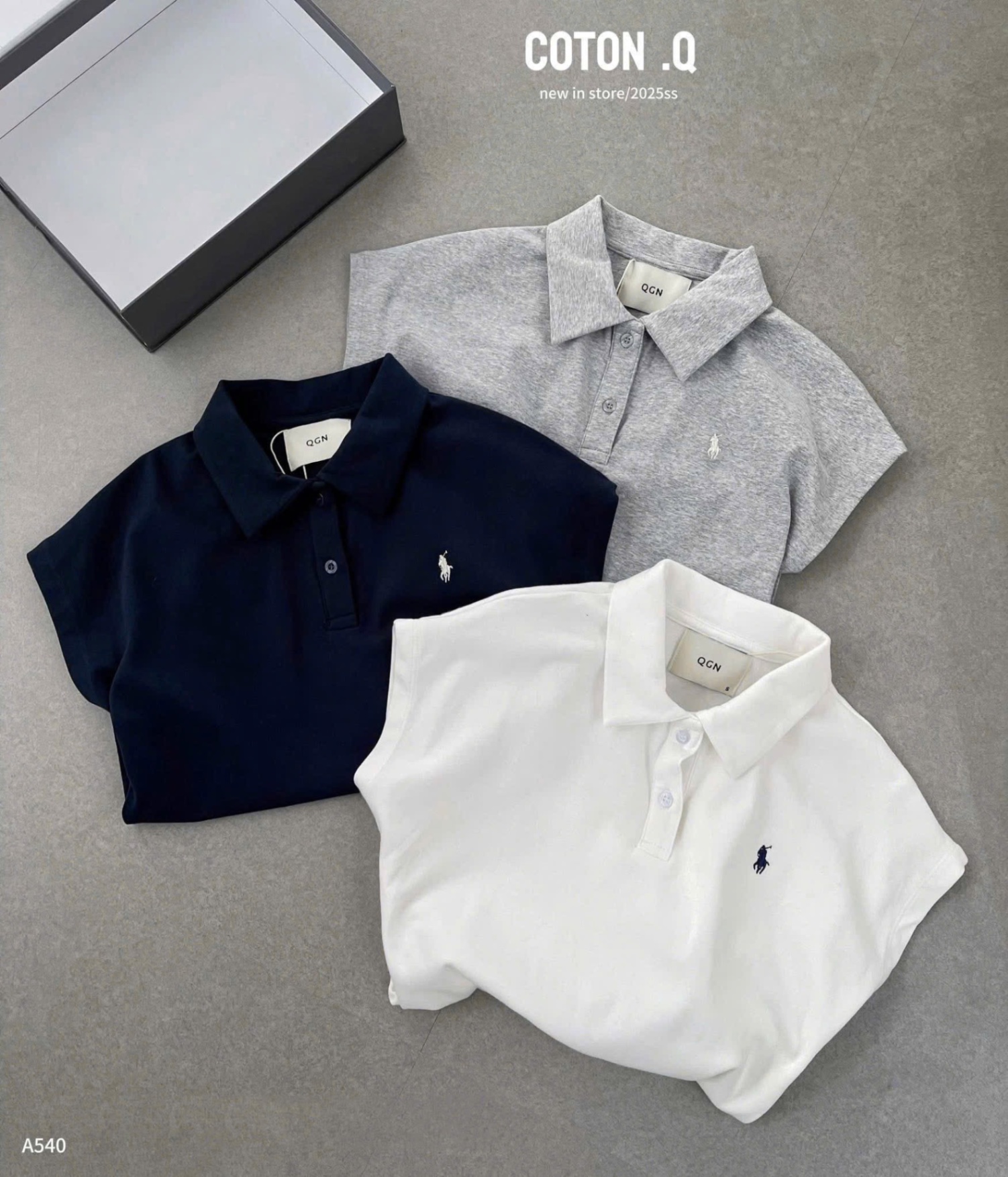 SET 3 ÁO POLO TAY LIỀN THÊU NGUA