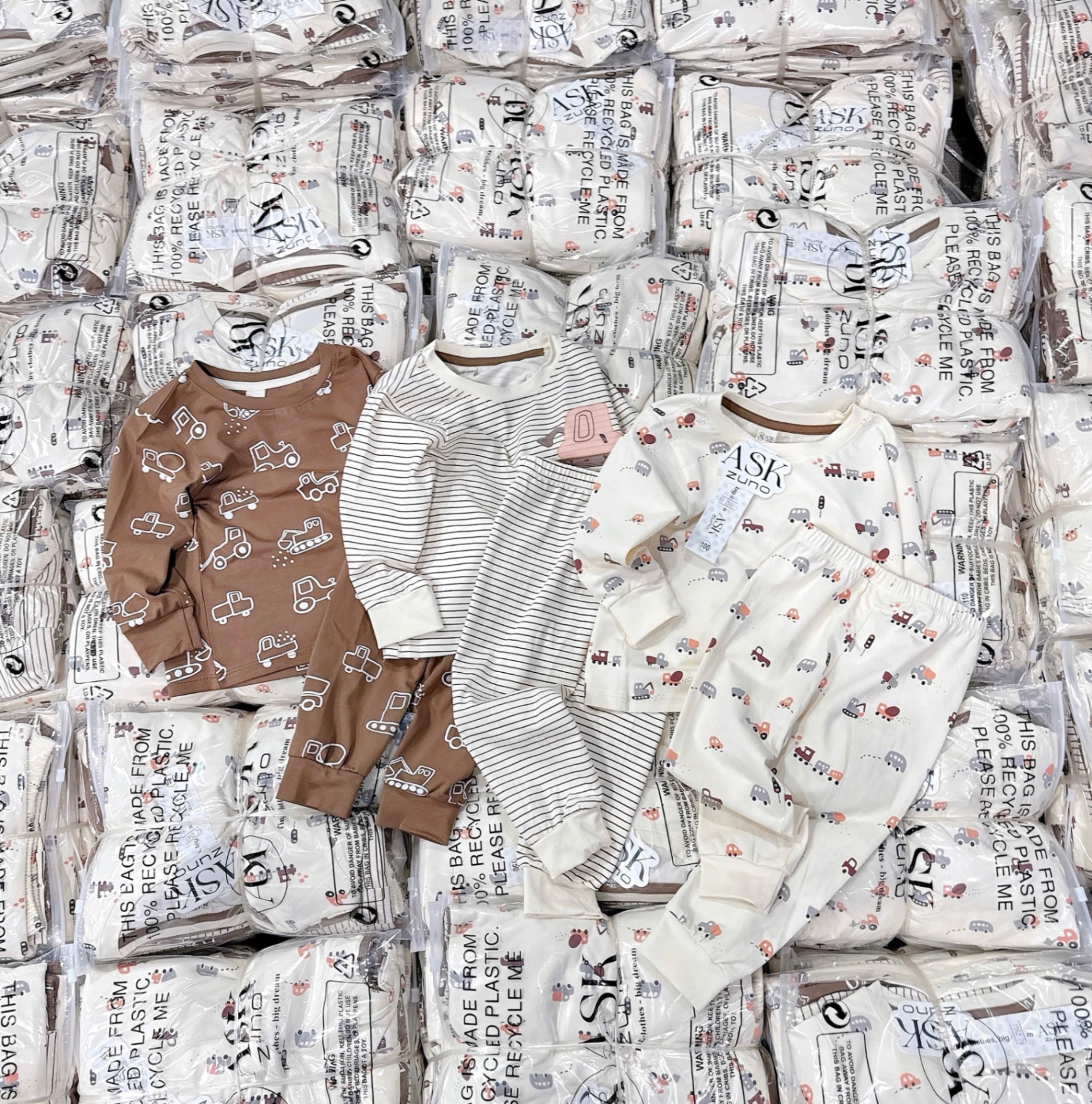 SÉT 3 BỘ COTTON HÌNH OTO TONE NÂU BT