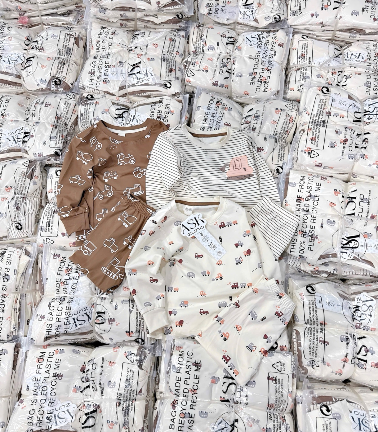 SÉT 3 BỘ COTTON HÌNH OTO TONE NÂU BT