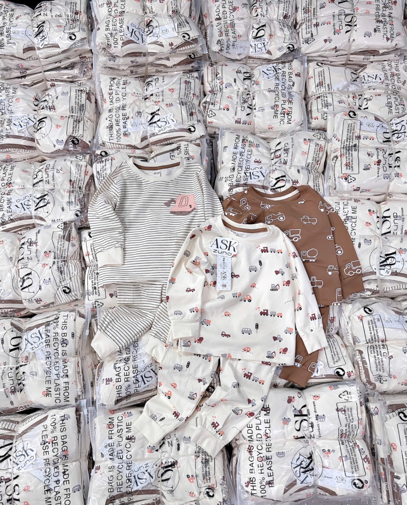 SÉT 3 BỘ COTTON HÌNH OTO TONE NÂU BT