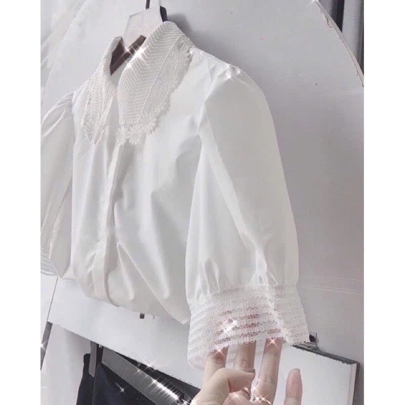 AO SƠ MI CỔ REN HOA