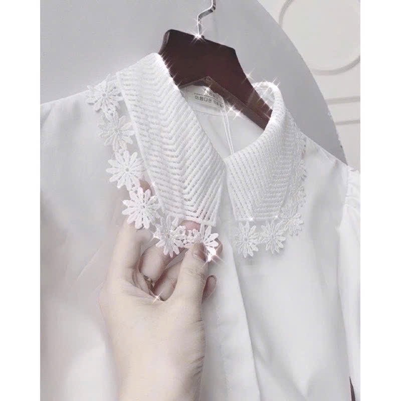AO SƠ MI CỔ REN HOA