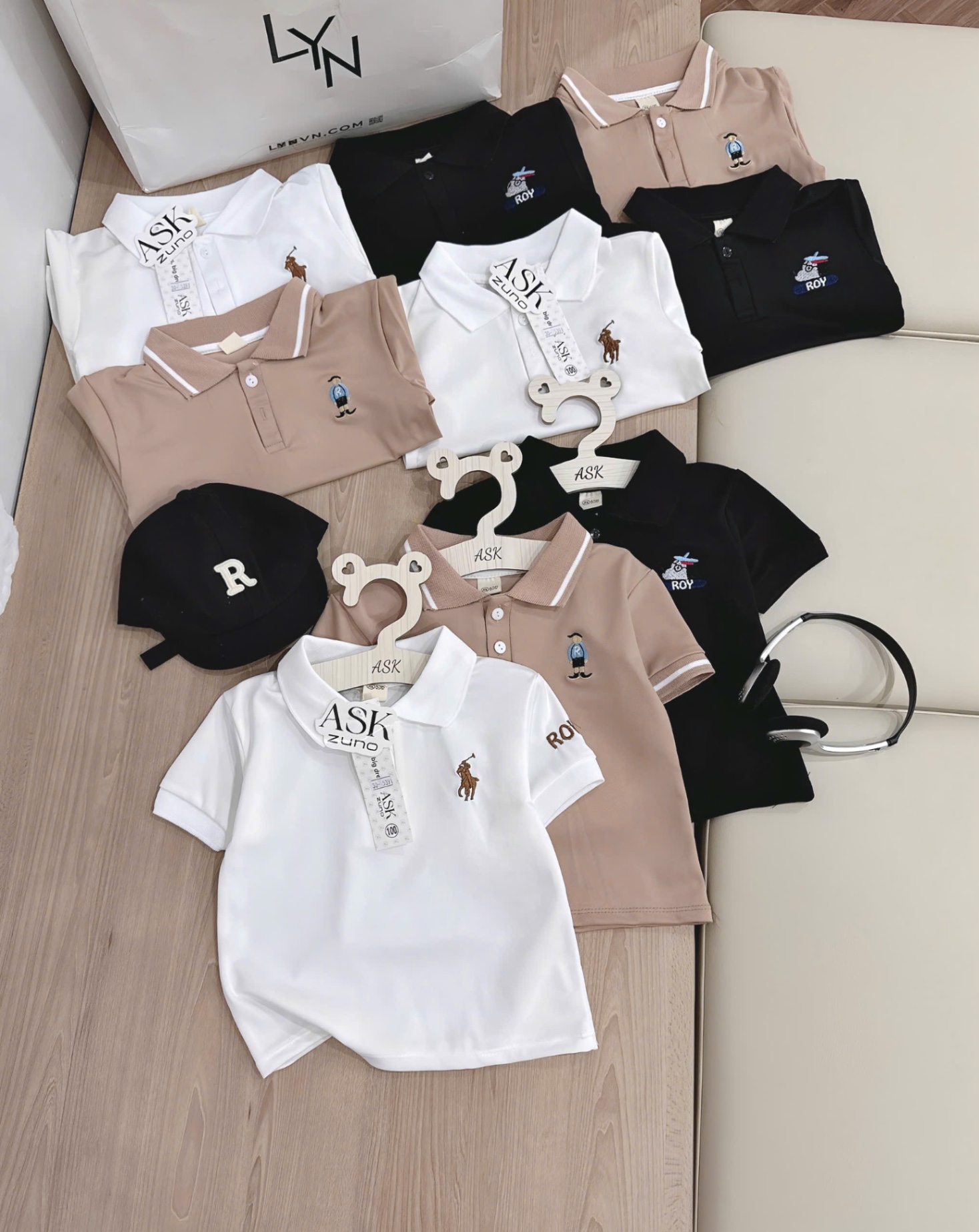 SET 3 ÁO POLO THÊU NGỰA ĐEN TRẮNG BE