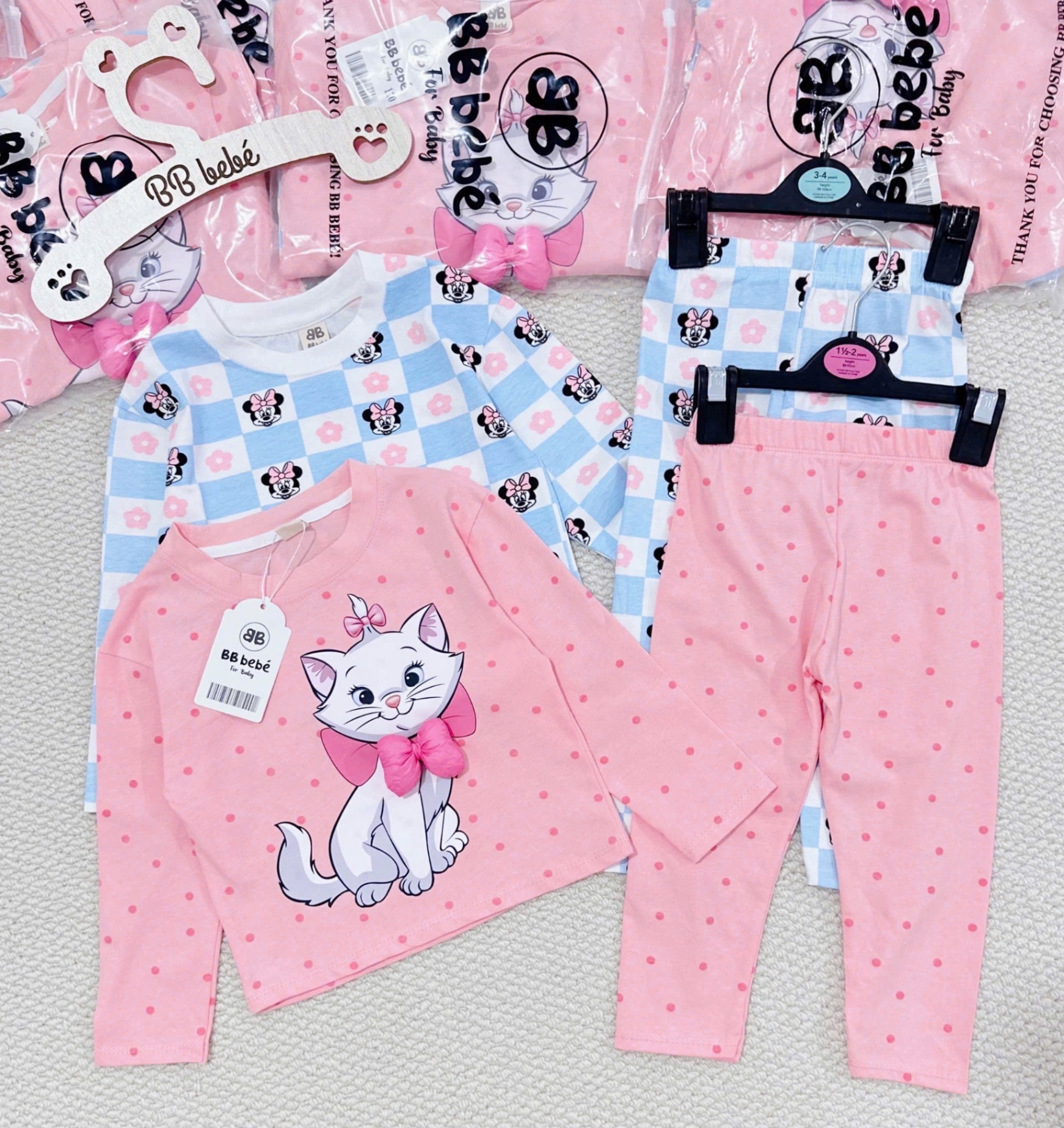 SET 2 BỘ CT DÀI TAY HÌNH MÈO NƠ HỒNG XANH