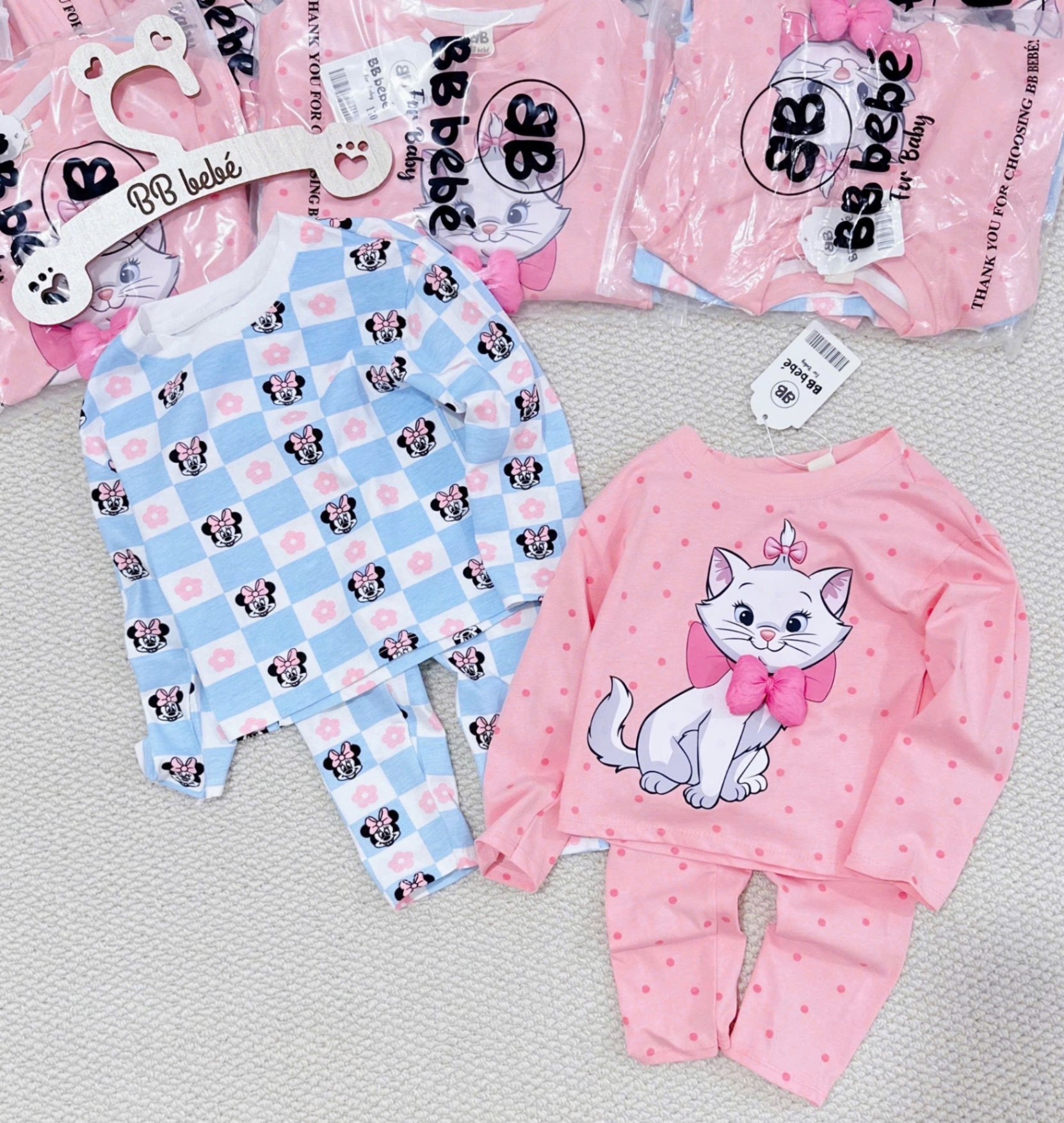 SET 2 BỘ CT DÀI TAY HÌNH MÈO NƠ HỒNG XANH