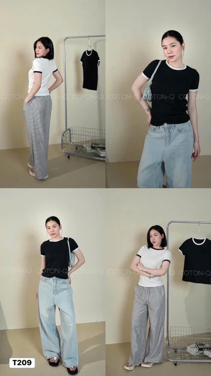 SET 2 ÁO ZIP TRƠN CỔ VIỀN ĐEN TRẮNG