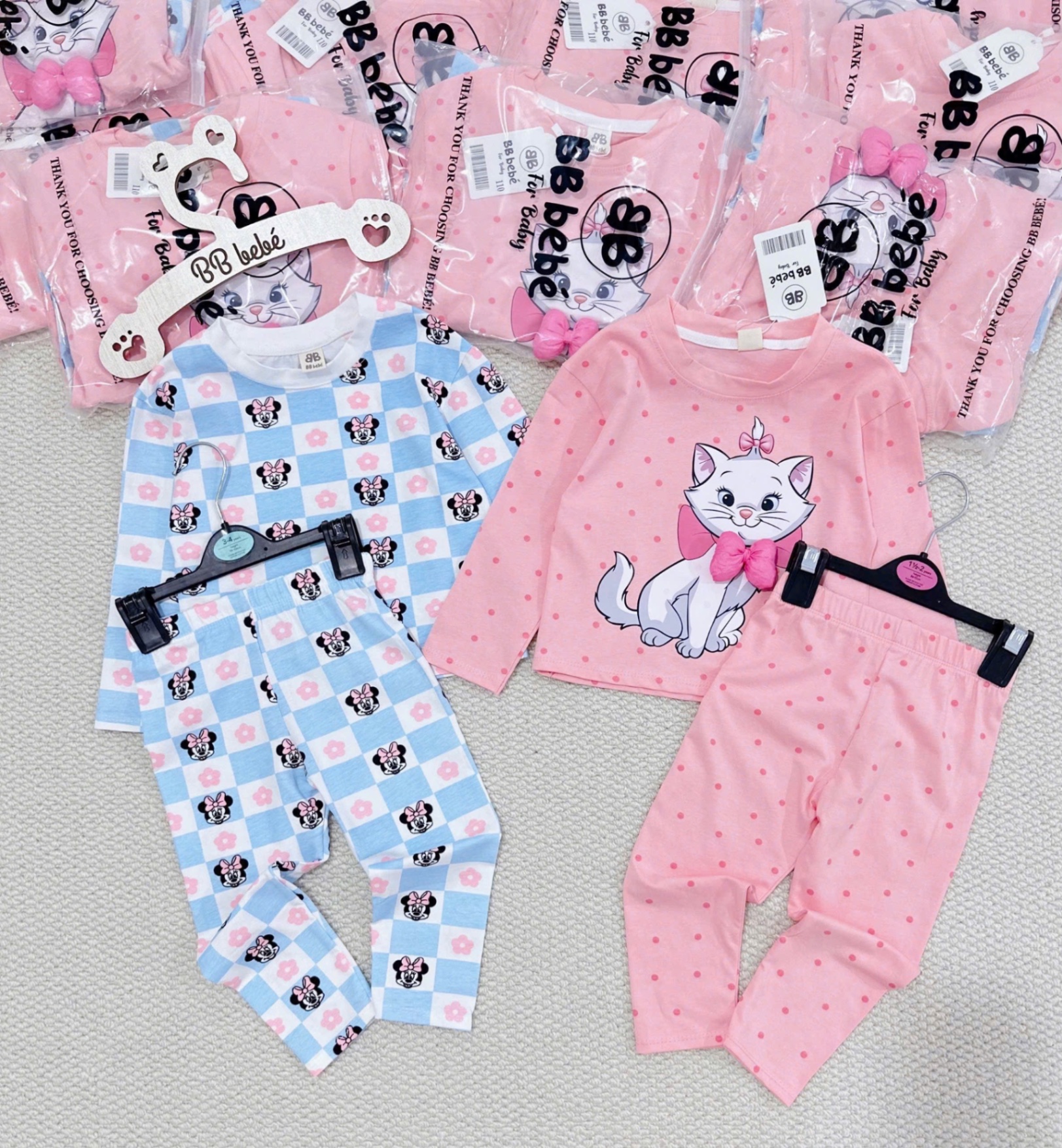 SET 2 BỘ CT DÀI TAY HÌNH MÈO NƠ HỒNG XANH
