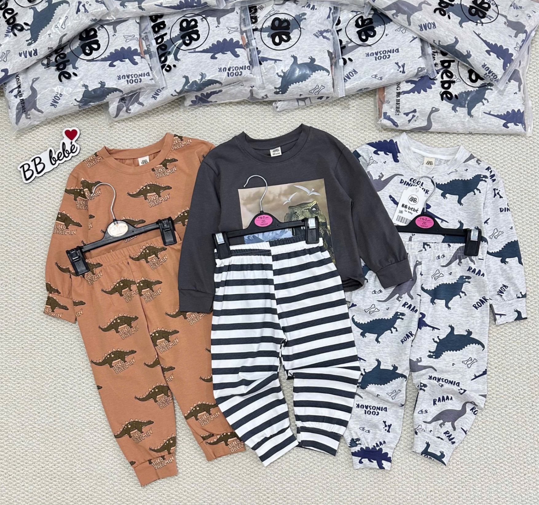 SET 3 BỘ ĐÙI HÌNH KHỦNG LONG TONE GHI NÂU