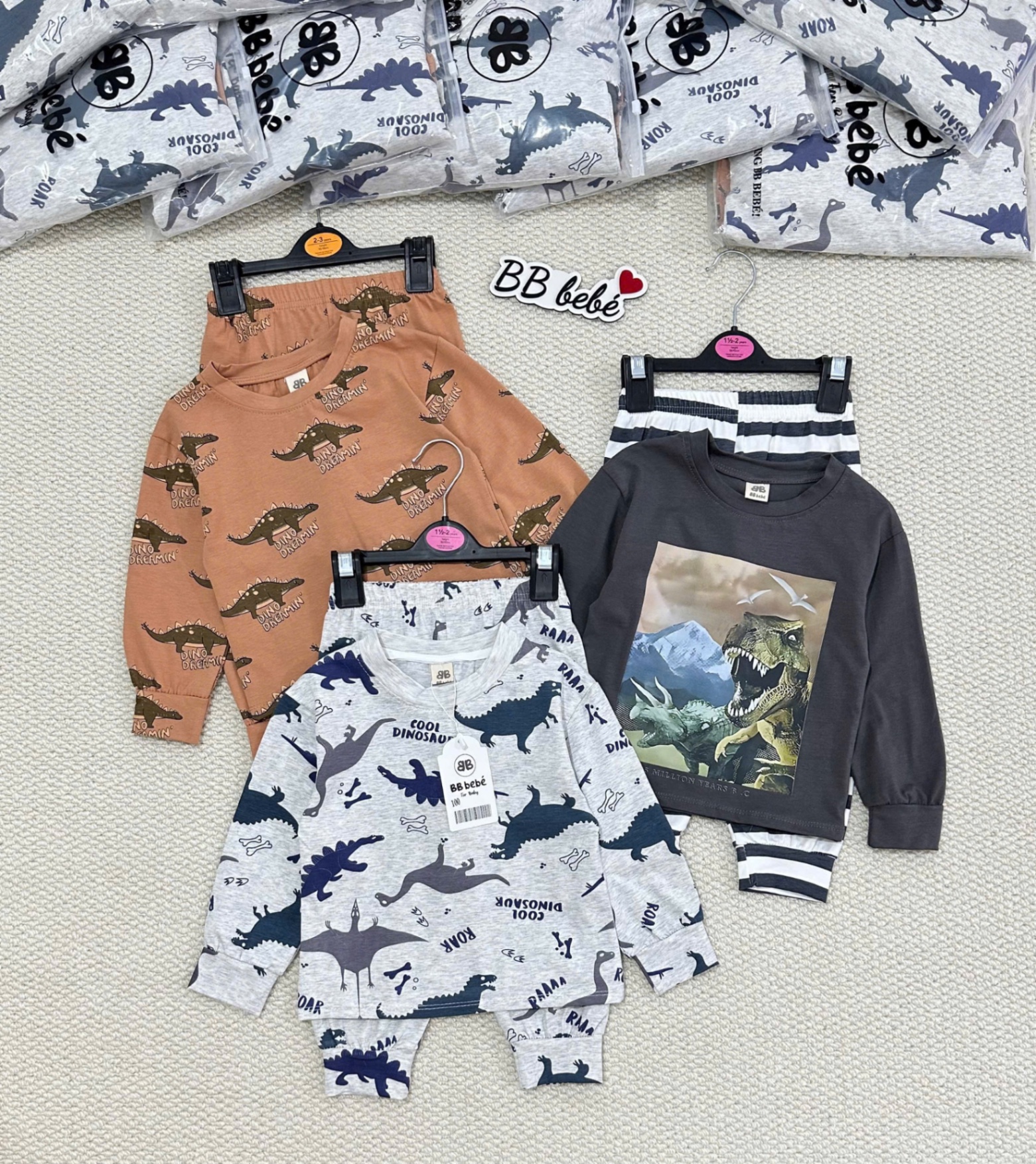 SET 3 BỘ ĐÙI HÌNH KHỦNG LONG TONE GHI NÂU