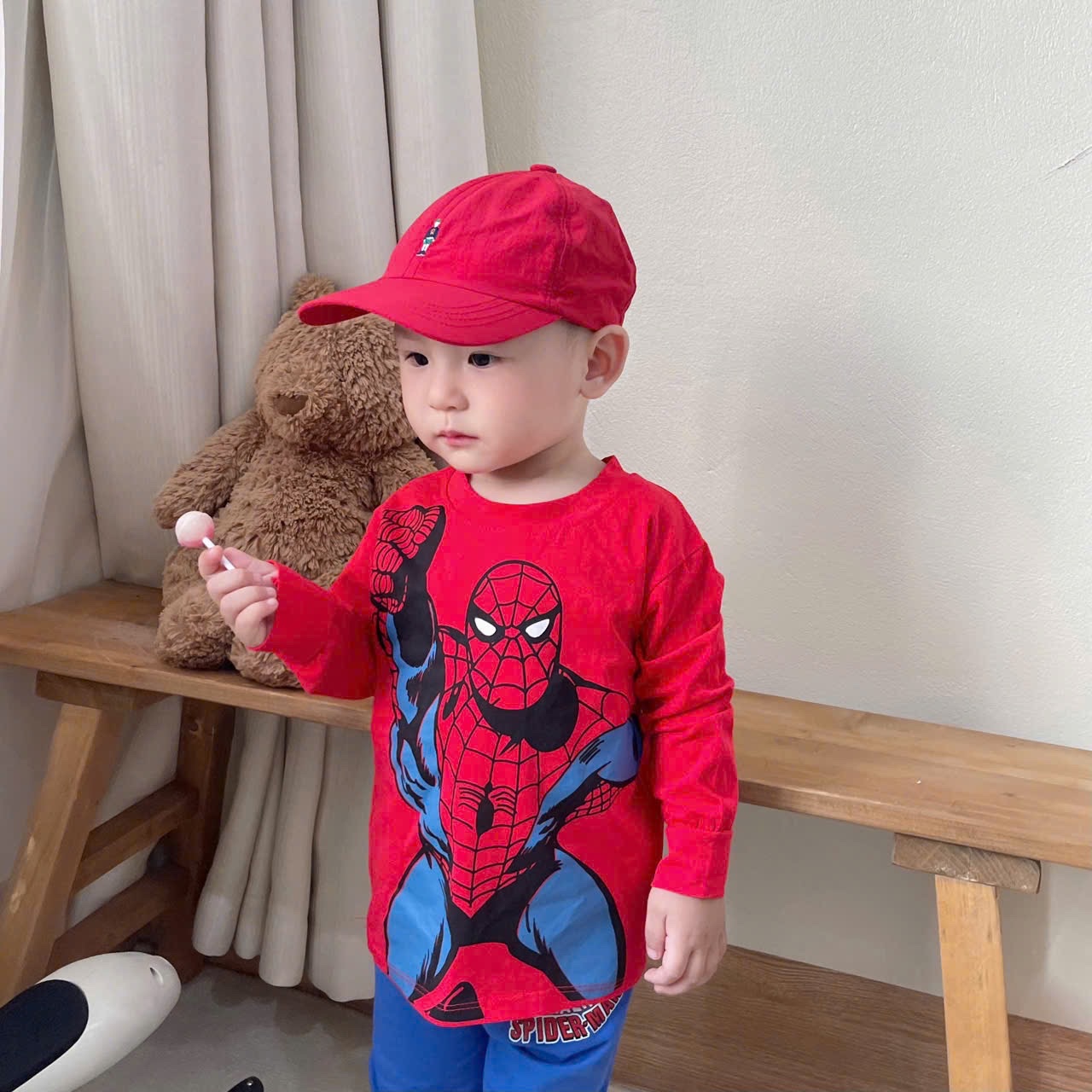 SET 2 BỘ CT DÀI TAY HÌNH NGƯỜI NHỆN ĐỎ KEM