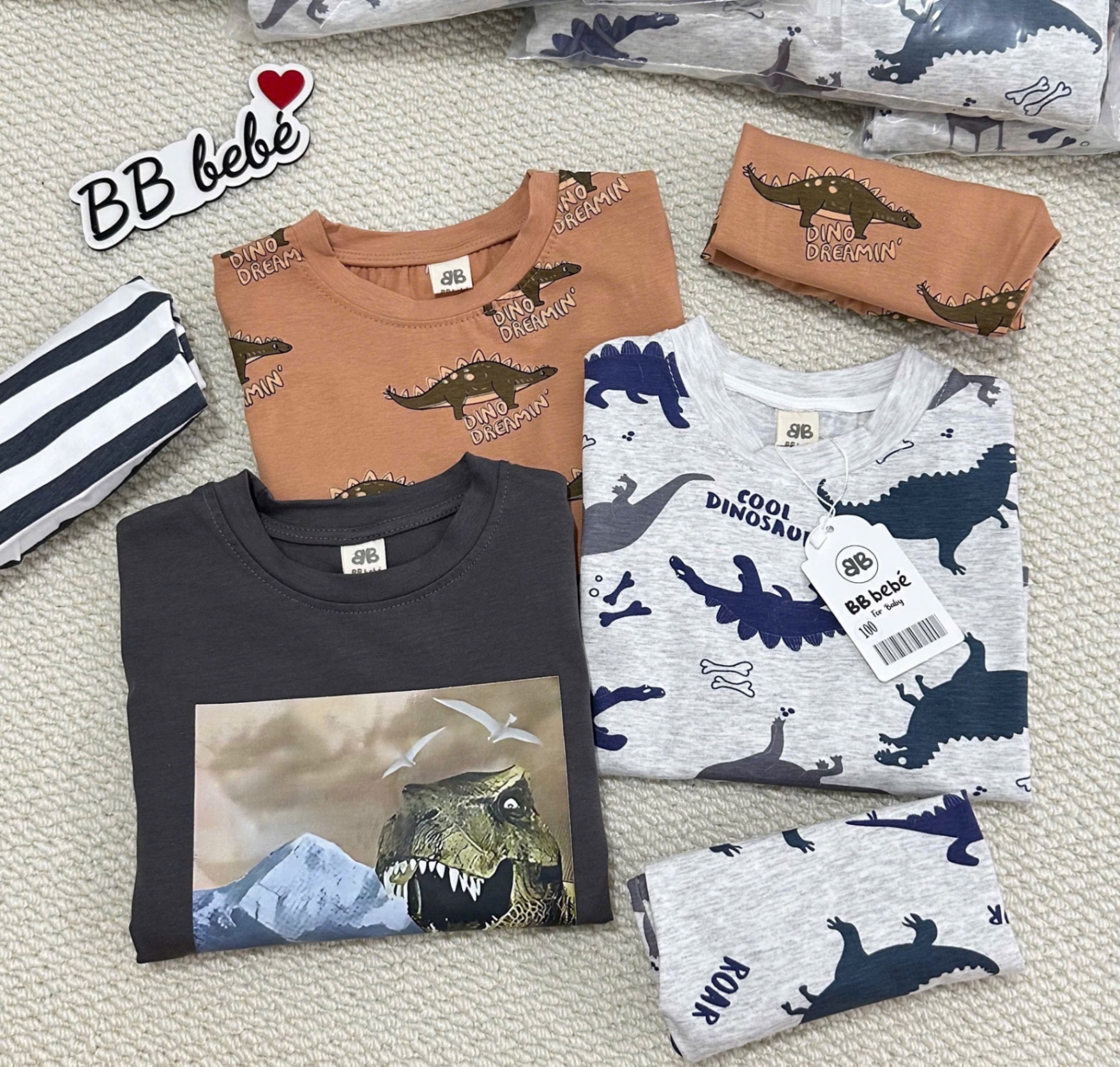 SET 3 BỘ ĐÙI HÌNH KHỦNG LONG TONE GHI NÂU