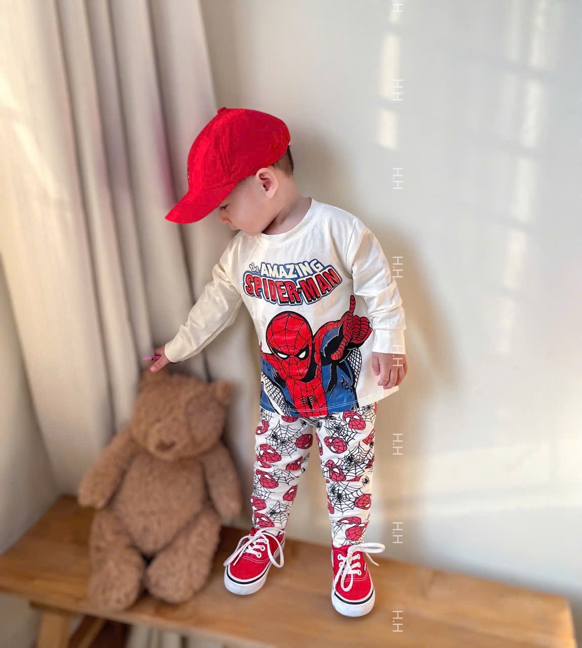 SET 2 BỘ CT DÀI TAY HÌNH NGƯỜI NHỆN ĐỎ KEM