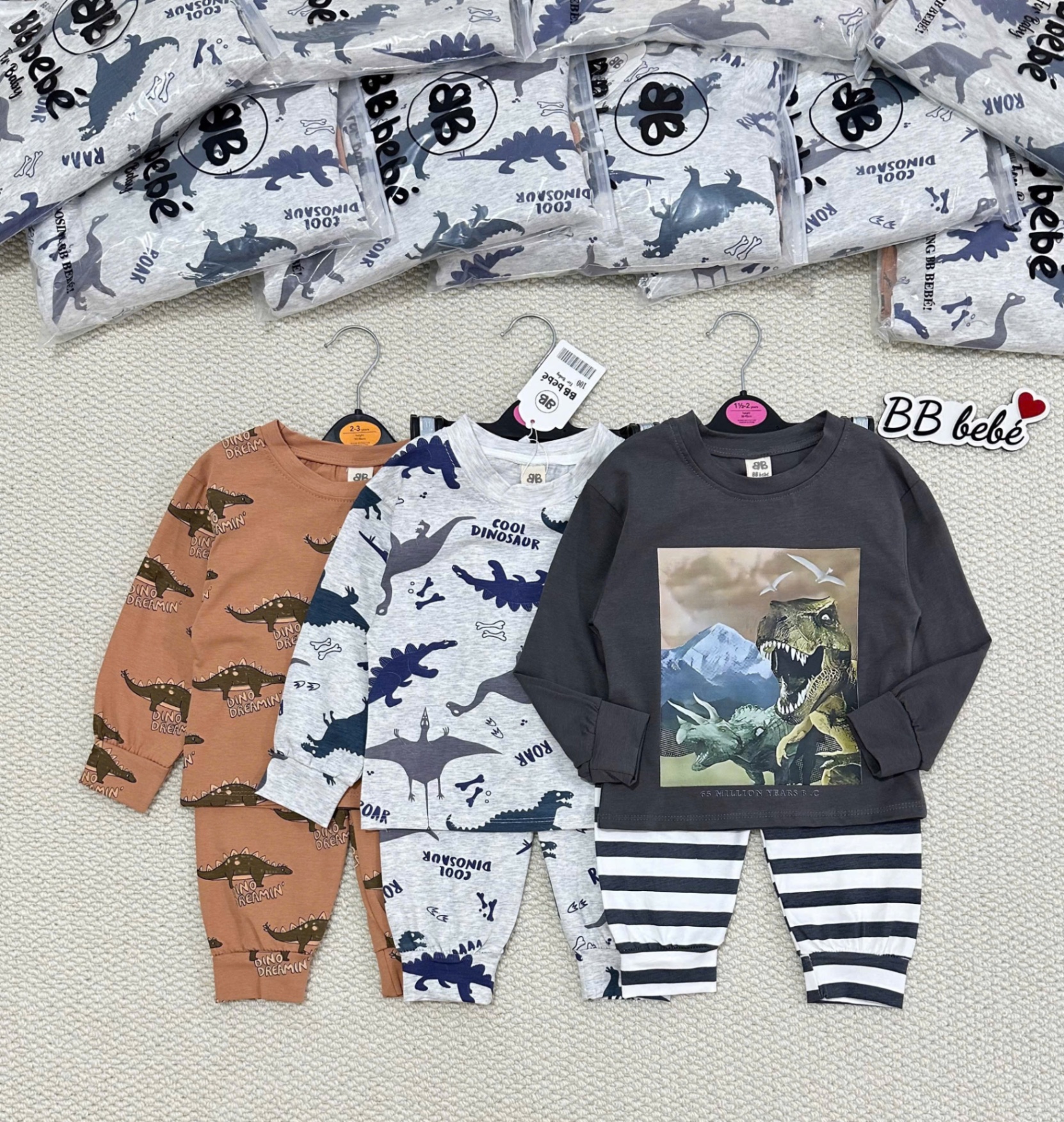 SET 3 BỘ ĐÙI HÌNH KHỦNG LONG TONE GHI NÂU
