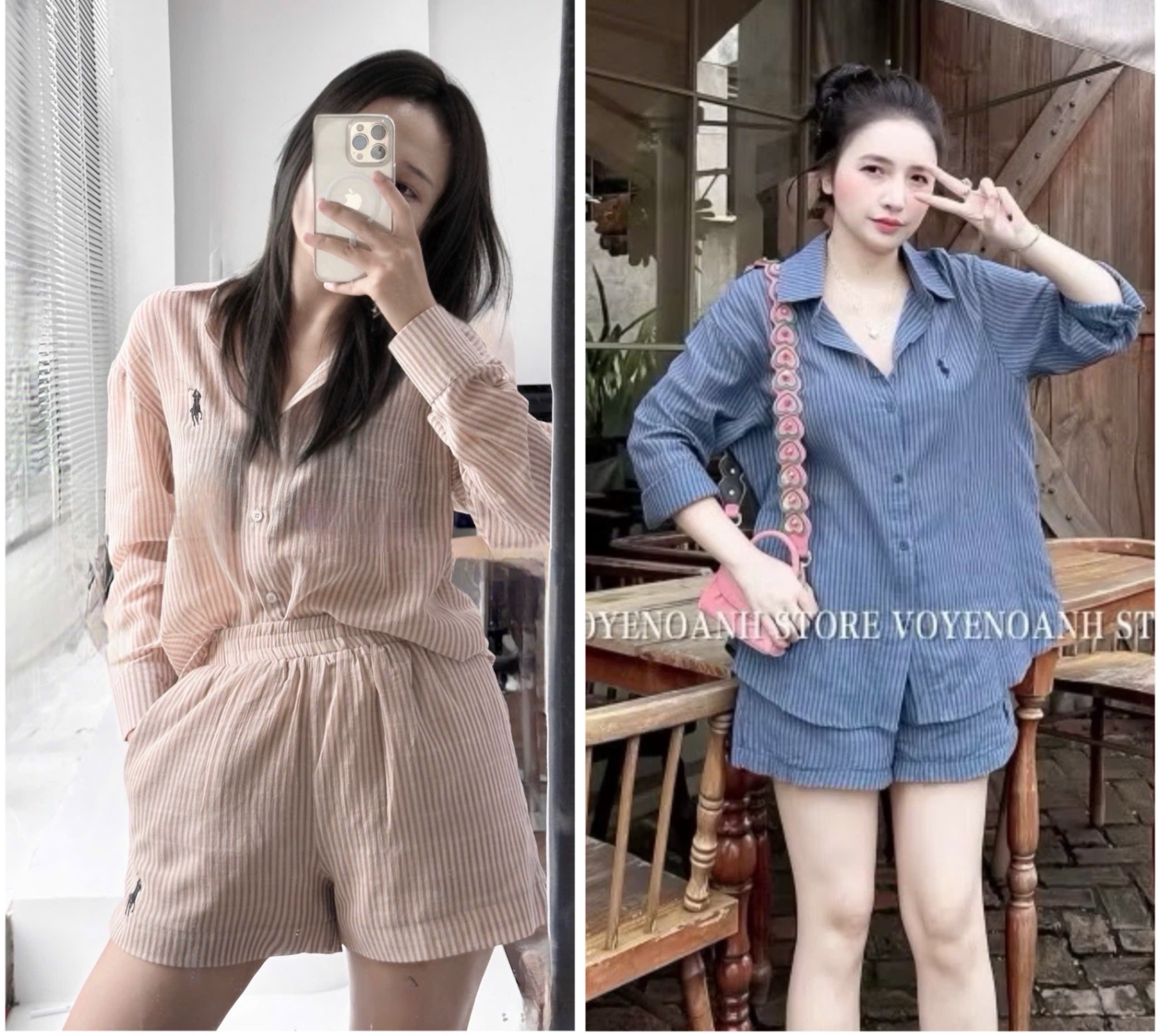 BỘ ĐÙI KẺ THÊU NGỰA 2 MÀU XANH BE