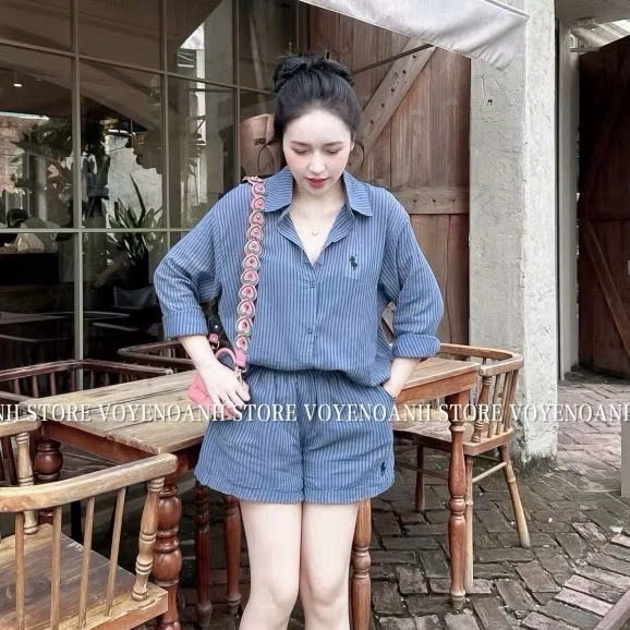 BỘ ĐÙI KẺ THÊU NGỰA 2 MÀU XANH BE